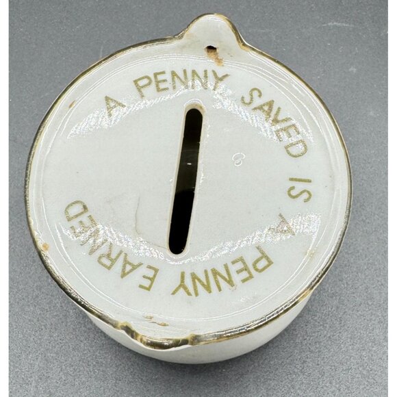 Vintage 1976 Ceramic Penny Bank Pot With Lid "A Penny Saved Is A Penny Earned" - Picture 3 of 7
